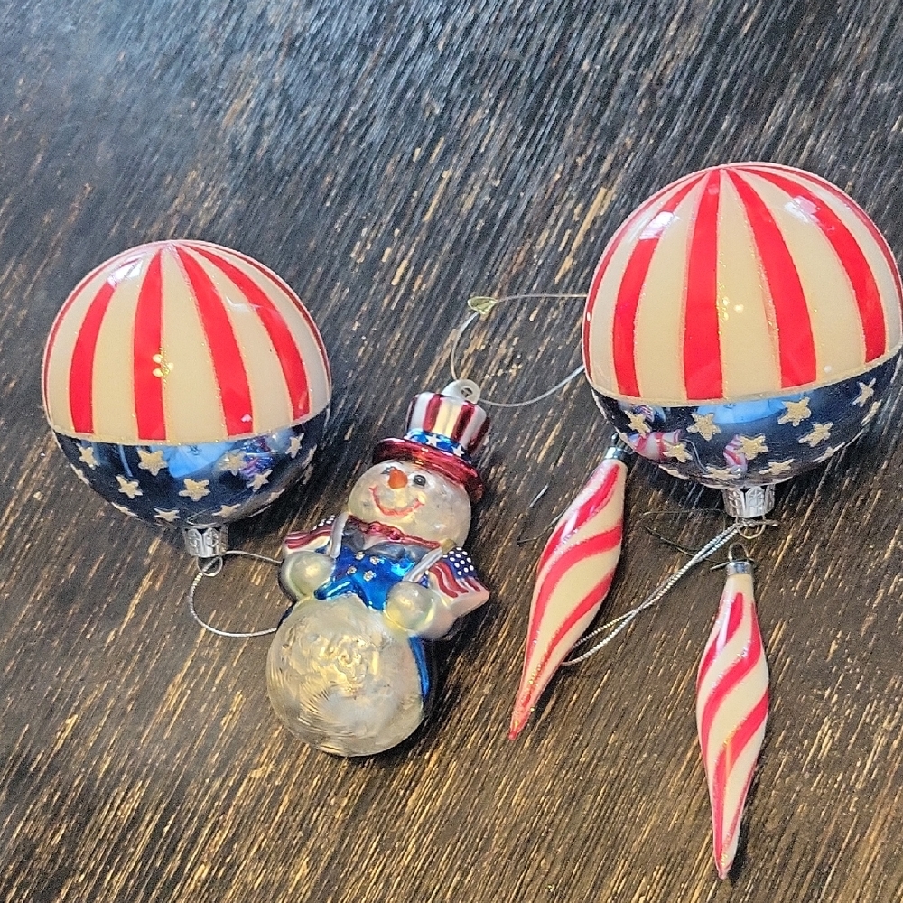 Patriotic Christmas Ornaments/ Set Of 5,EUC